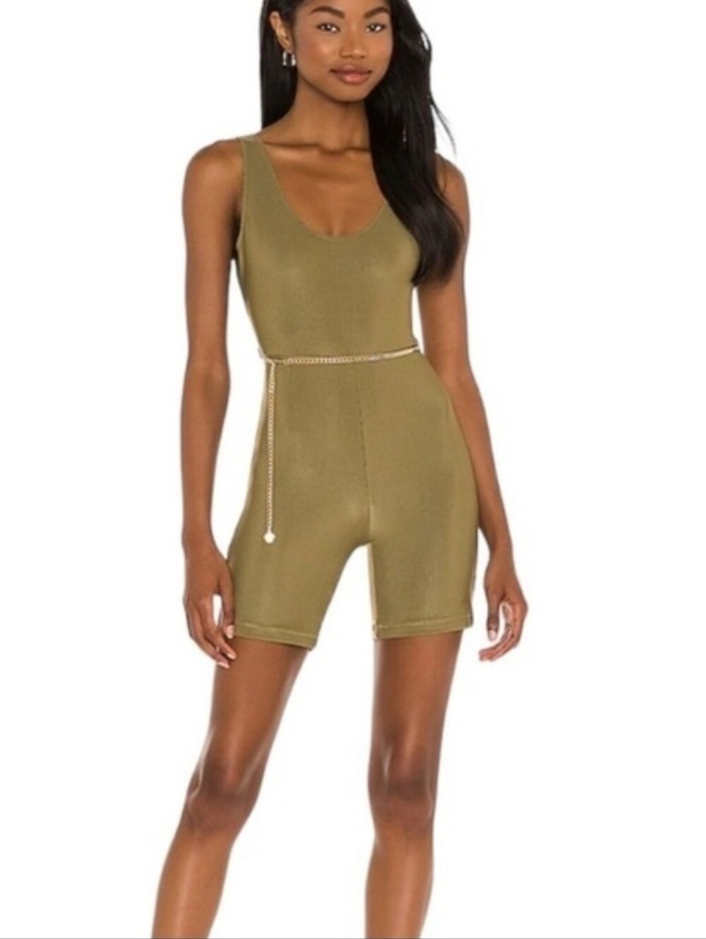 weworewhat scoop rib bodysuit with chain Olive Green